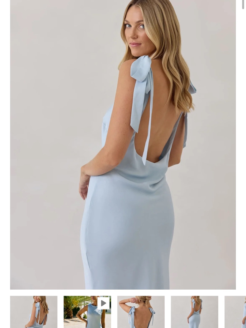 Park & Fifth Powder Blue Backless Tie-Shoulder Slip Dress
